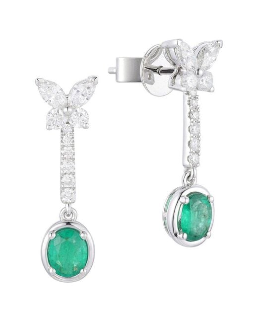 Gregg Ruth White 14K 0.96 Ct. Tw. Diamond & Emerald Butterfly Earring
