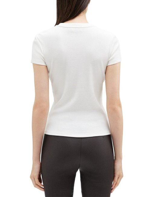 Theory White Ribbed Tiny T-Shirt