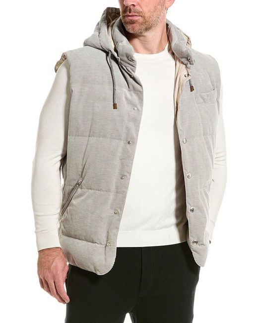 Brunello Cucinelli Gray Corduroy Cashmere-blend Down Vest for men