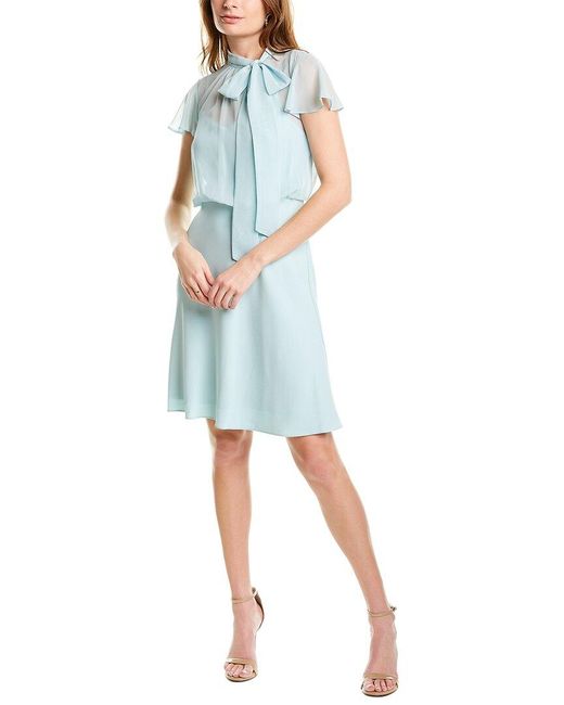 Adrianna Papell Blue Chiffon & Crepe Cocktail Dress
