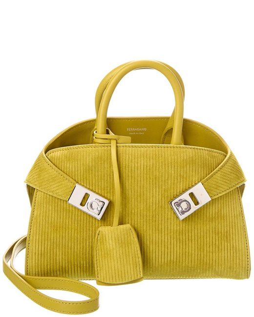 Ferragamo Yellow Hug Mini Suede Crossbody
