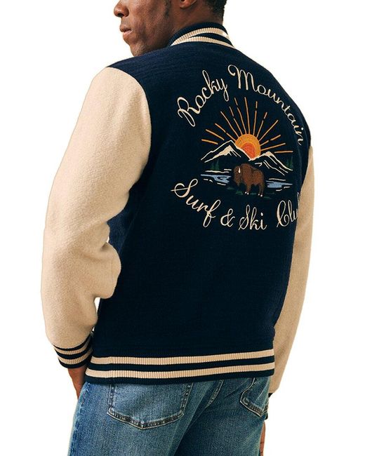 Faherty Brand Blue Wool-Blend Varsity Jacket for men