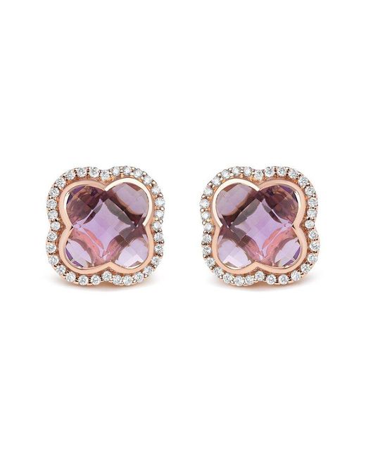 Haus of Brilliance Pink Colorful Gemstones 18K Rose 7.02 Ct. Tw. Diamond & Amethyst Stud Earrings