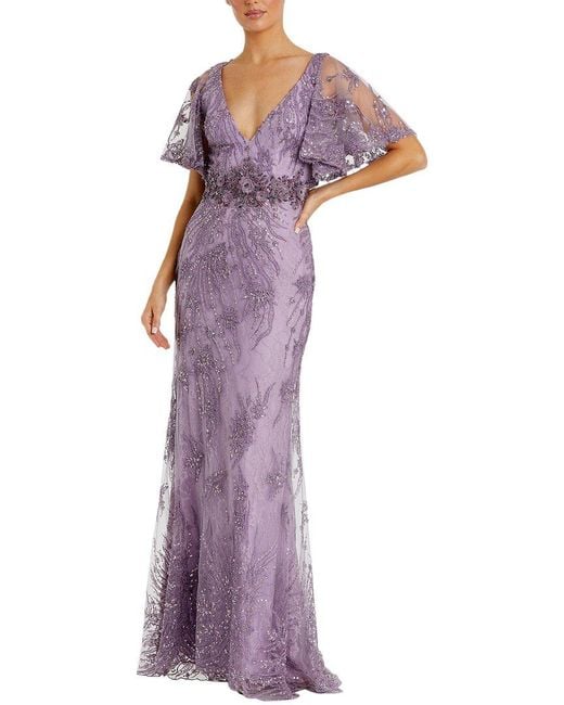 Mac Duggal Purple Flutter Sleeve Gown