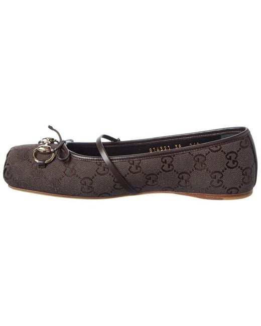 Gucci Brown Horsebit Gg Supreme Canvas & Leather Ballet Flat