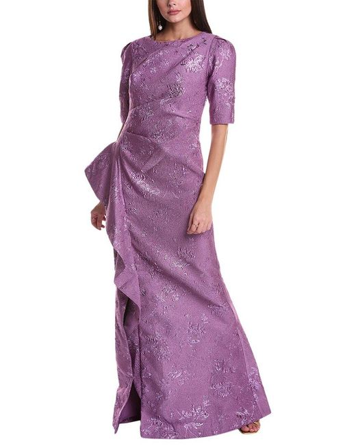 Teri Jon Purple Metallic Jacquard Gown