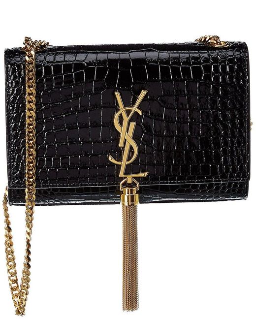 Saint Laurent Black Kate Tassel Small Croc-embossed Leather Shoulder Bag