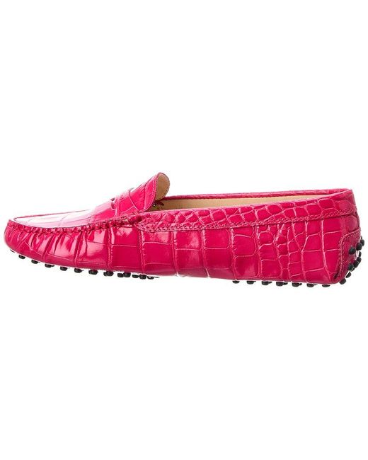 Tod's Pink Gommino Croc-embossed Leather Loafer