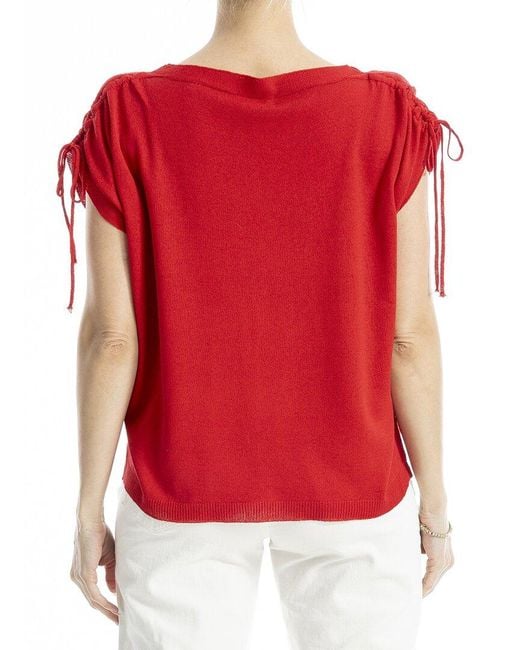 Max Studio Red Drawstring Sleeve Linen-Blend Top