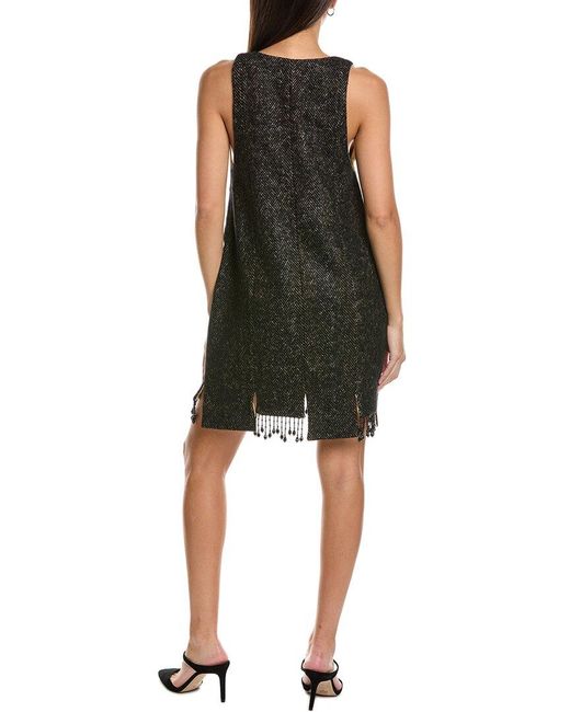 Ganni Black V-neck Panel Wool-blend Mini Dress