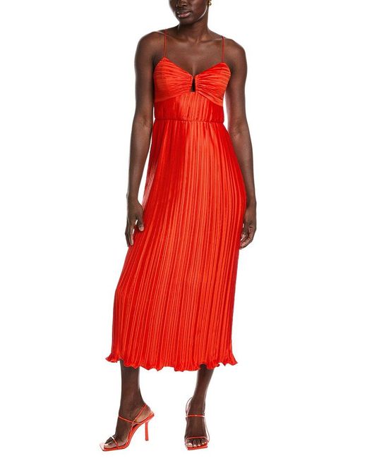 AMUR Red Dannie Pleated Midi Dress