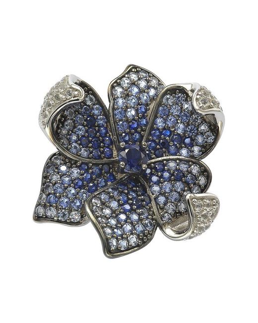 Suzy Levian Blue Silver 0.02 Ct. Tw. Diamond & Sapphire Brooch