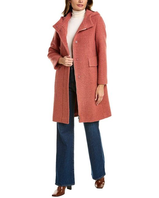 Cinzia Rocca Red Hooded Wool-blend Coat