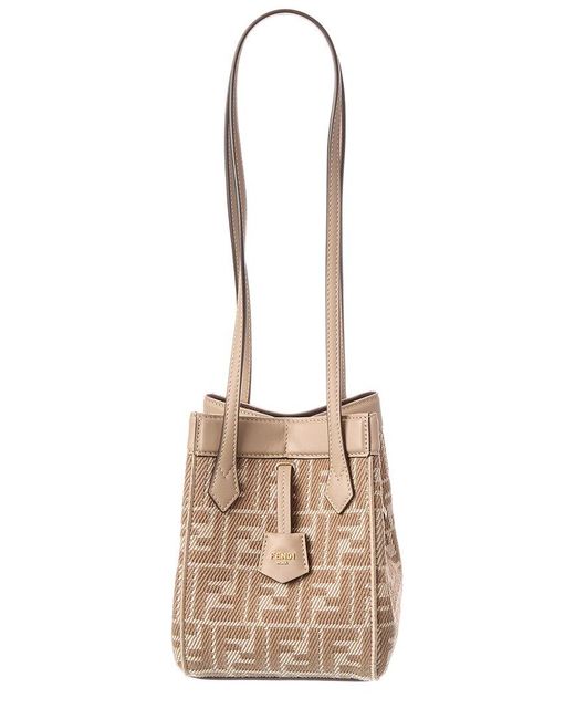 Fendi Natural Origami Mini Ff Jacquard & Leather Shoulder Bag