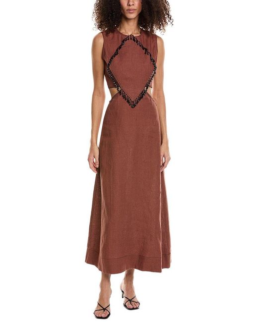 Ganni Brown Cutout Waist Maxi Dress