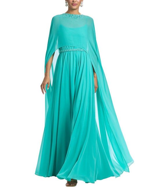 Sachin & Babi Blue Lavinia Cape-Design Dress