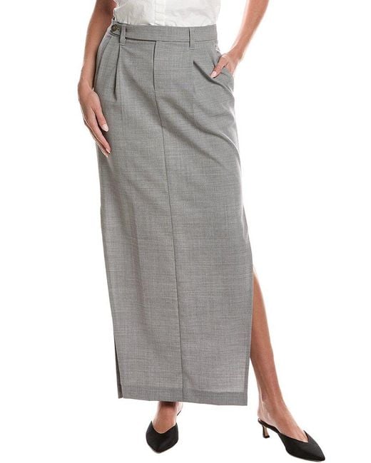 Brunello Cucinelli Gray Wool-Blend Maxi Skirt