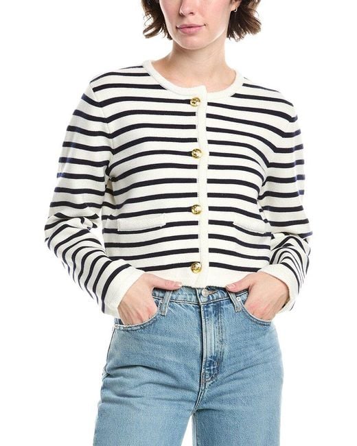 Endless Rose Blue Knit Stripe Wool-Blend Cardigan
