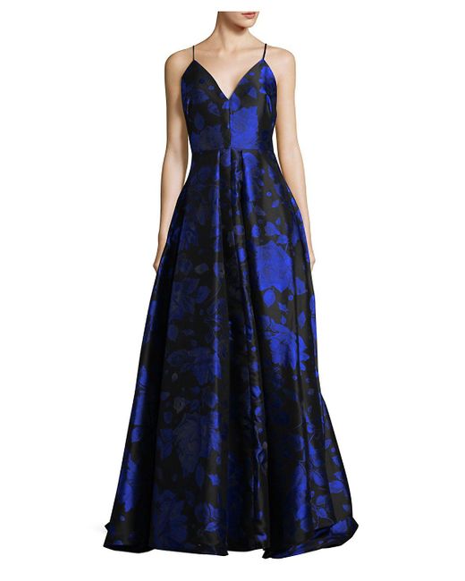 Calvin Klein Blue Floral Jacquard Ball Gown
