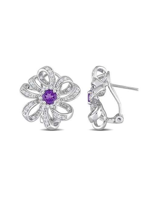 Rina Limor White Silver 1.64 Ct. Tw. Gemstone Floral Earrings