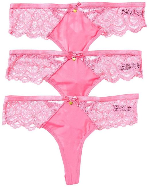 House of Desire Pink 3pk Vera Micro & Lace Strappy Back Cheeky
