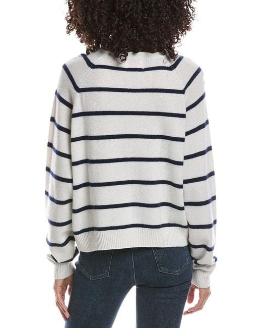 Brodie Cashmere Gray Amalfi Striped Crewneck Cashmere Sweater