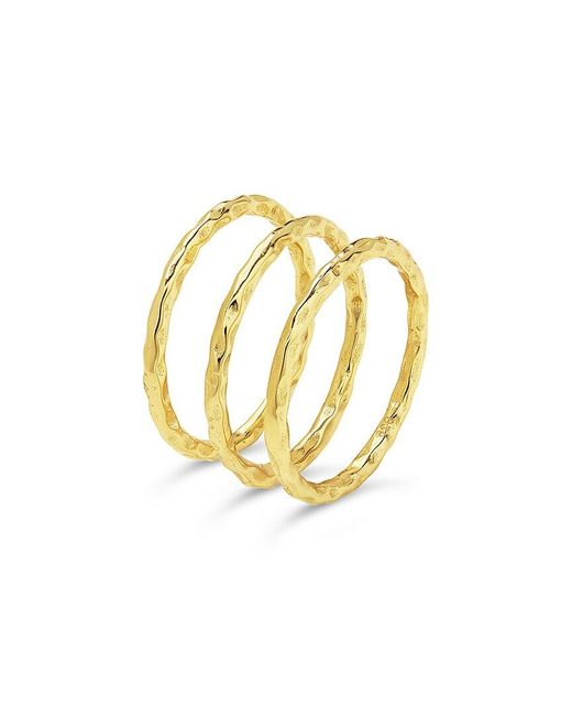 Sterling Forever Metallic 14k Plated Set Of 3 Textured Triple Band Rings