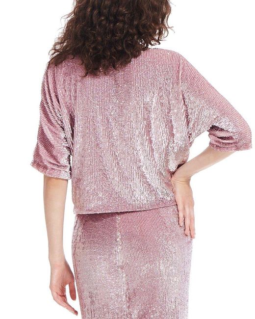EMILY SHALANT Pink Sequin Blouson With Dolman Sleeves