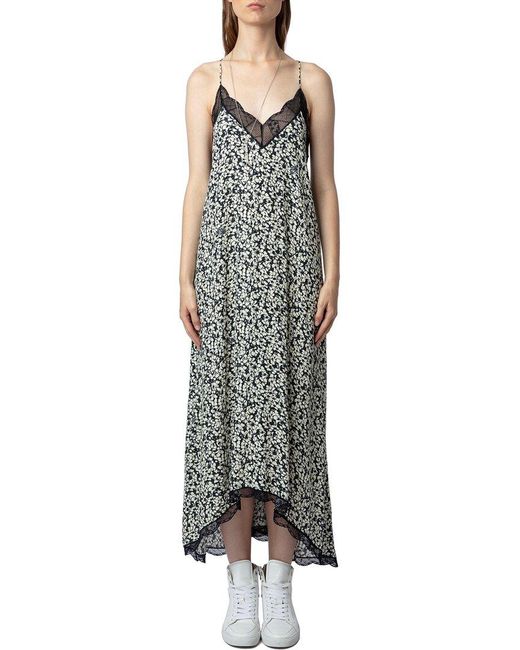 Zadig & Voltaire Gray Risty Crepe Bico Flowers Dress