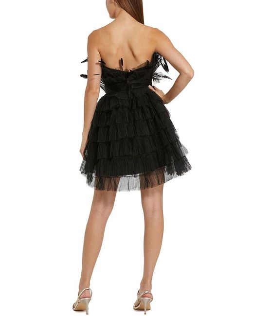 Mac Duggal Black Feathered Tulle Fit & Flare Mini Dress