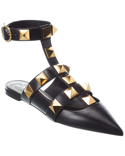 valentino roman stud ankle strap flat