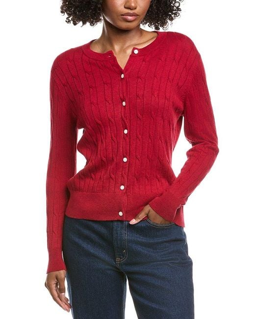 Hannah Rose Red Classic Cable Full Button Cashmere-Blend Cardigan