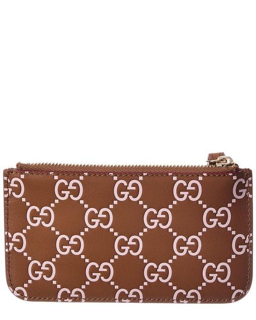 Gucci Brown Emblem Gg Leather Key Case