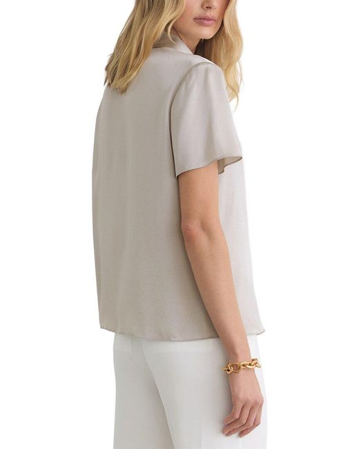 Reiss Gray Polly Silk Half Button Short Sleeve Shirt