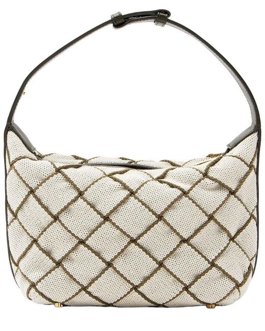 Bottega Veneta Metallic Beige Woven Canvas Wallace Mini Shoulder Bag (authentic Pre- Loved)