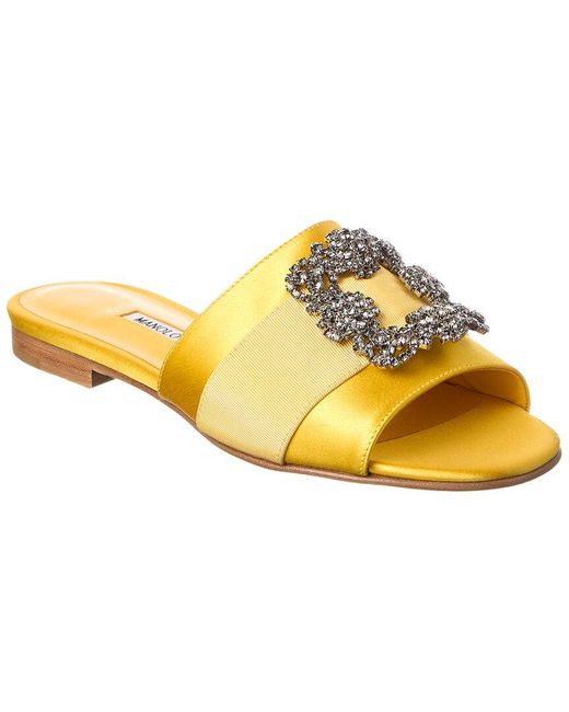 Manolo Blahnik Yellow Martamod Satin Sandal