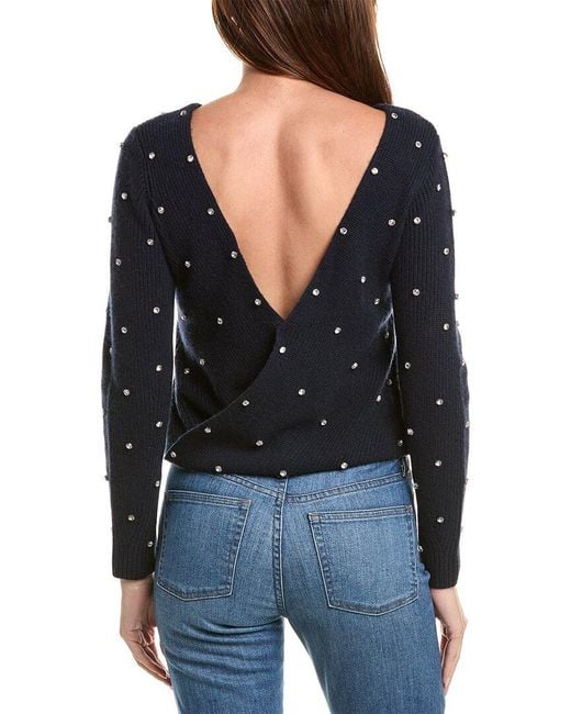 Tahari Blue L/slv Crew Nk Back V-wrap Rib Beaded P
