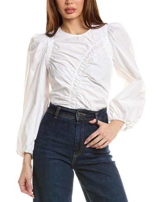 Sandro White Ruched Front Blouse
