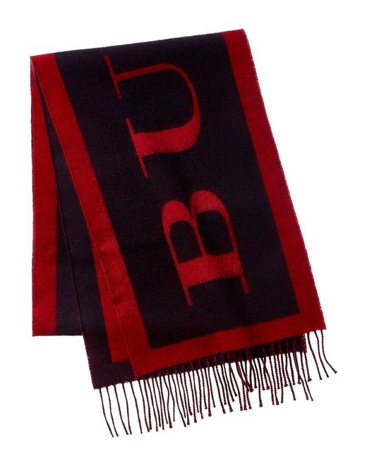 Burberry Red Logo Fringed Cashmere & Wool-blend Scarf for men
