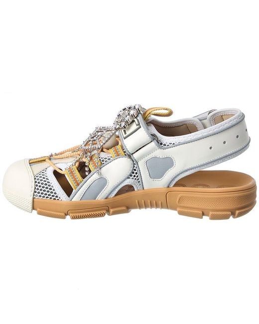 Gucci White Leather & Mesh Sandal