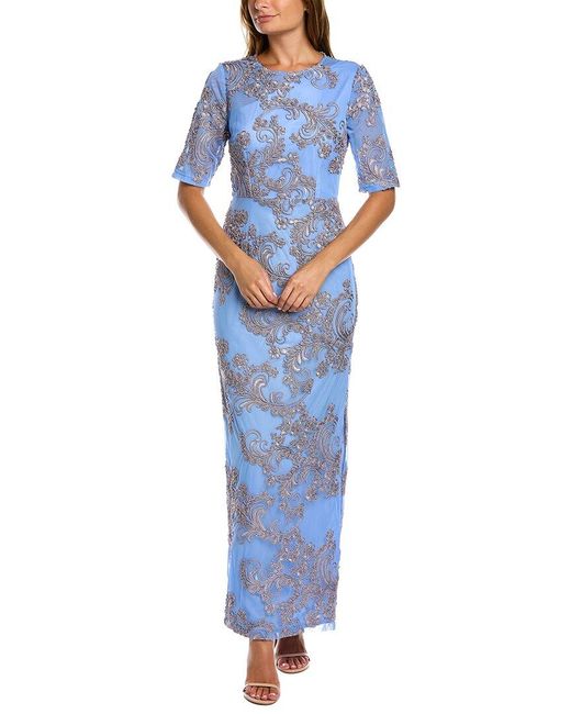 JS Collections Blue Mallory Column Gown