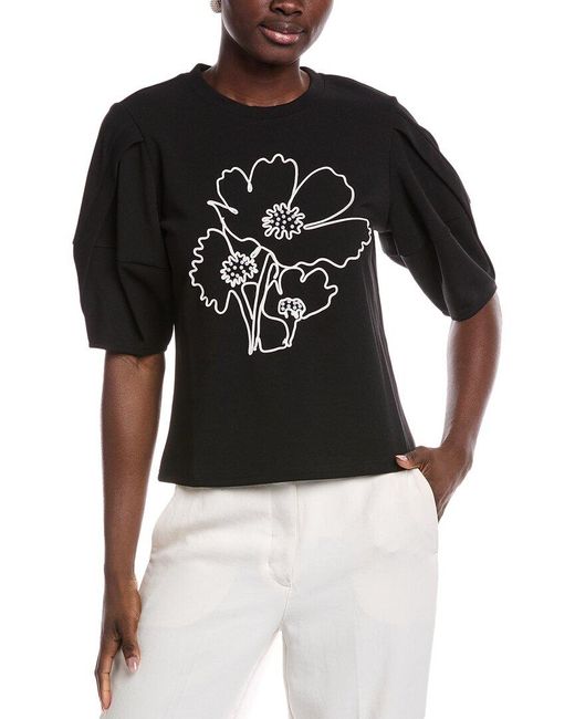 Gracia Black Floral Embroidered Crepe Top