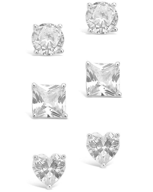 Sterling Forever White Silver Cz Set Of 3 Statement Studs