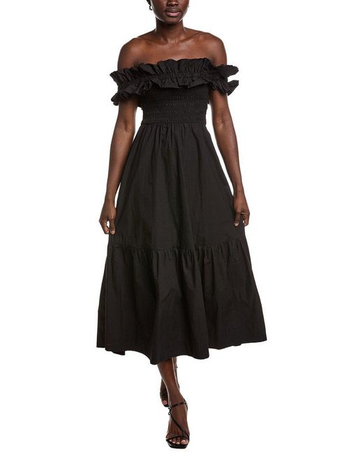 Ganni Poplin Long Smock Dress in Black | Lyst