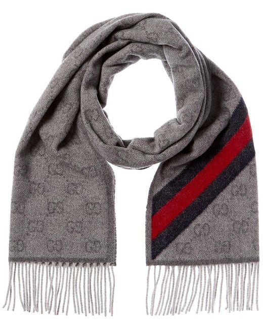 Gucci Gray GG Web Nikky Wool Scarf