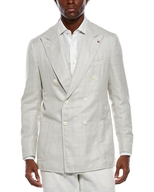Isaia Gray Domenico Wool, Silk, & Linen-Blend Blazer for men