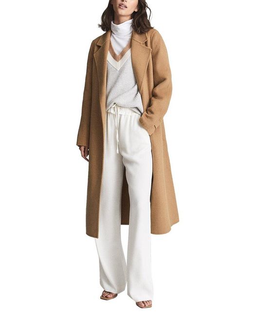Reiss White Brooks Long Length Belted Wool-blend Coat