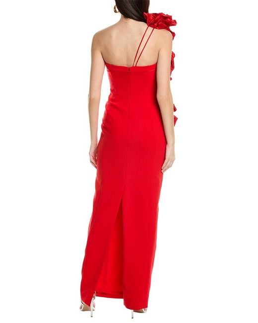 Carolina Herrera Red Dramatic Rosette Silk-trim Column Gown