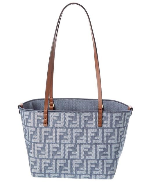 Fendi Blue Roll Small Ff Denim & Leather Tote