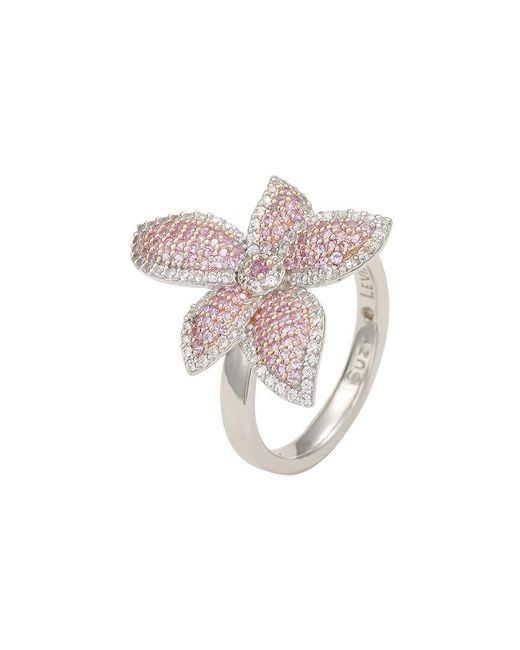 Suzy Levian White Silver 0.02 Ct. Tw. Diamond & Sapphire Ring